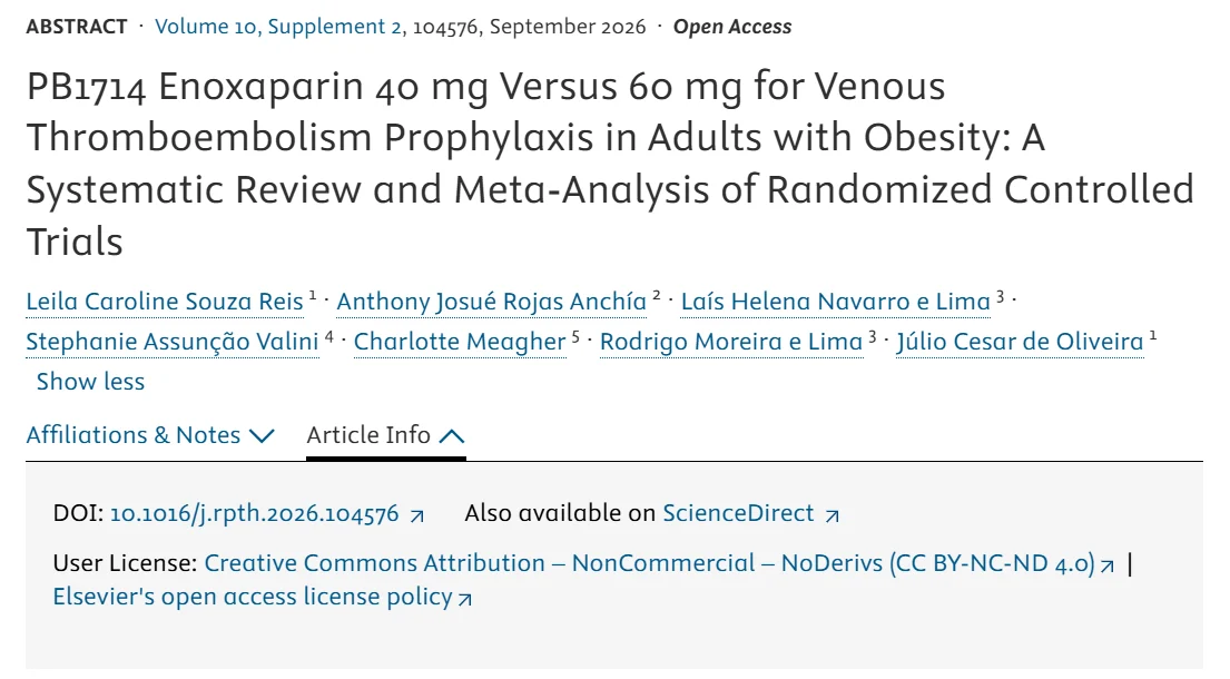 Leila Caroline Souza Reis: Enoxaparin Dosing for VTE Prevention in Adults With Obesity