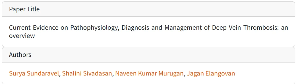 Surya Sundaravel: A New Review Explores the Diagnosis and Management of DVT 1 Surya Sundaravel: A New Review Explores the Diagnosis and Management of DVT