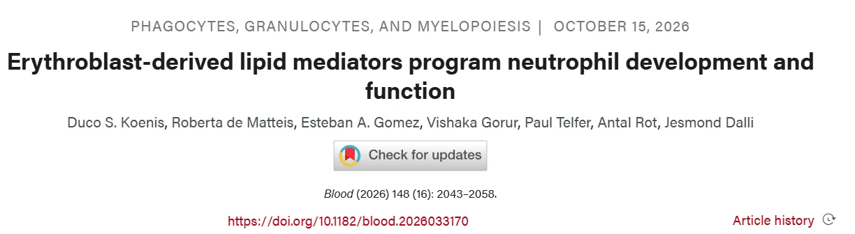 Jesmond Dalli: How Erythroblasts Shape Neutrophil Development and Function 1 Jesmond Dalli: How Erythroblasts Shape Neutrophil Development and Function