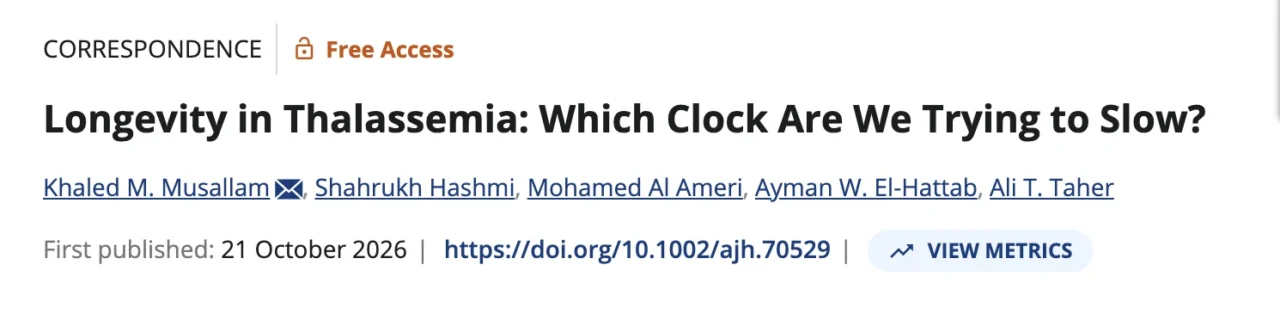 Khaled Musallam: Longevity and Healthy Aging in Thalassemia