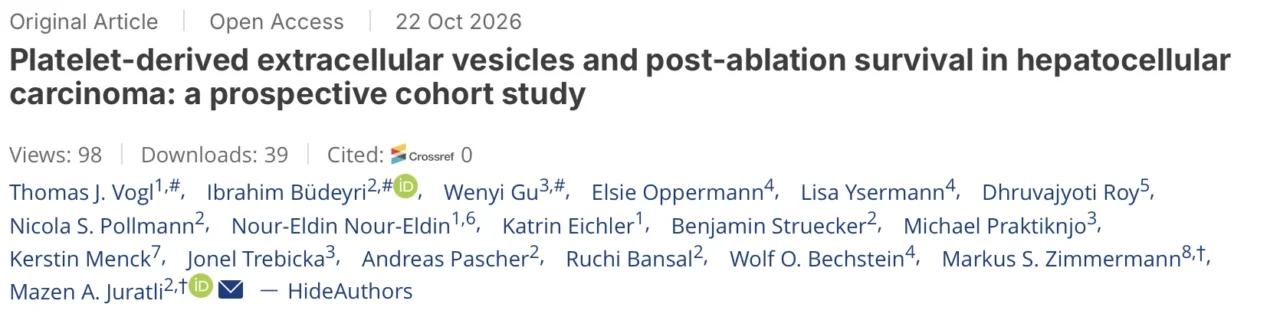 Mazen A. Juratli: Platelet-Derived Extracellular Vesicles as Potential Predictors of Survival in Liver Cancer