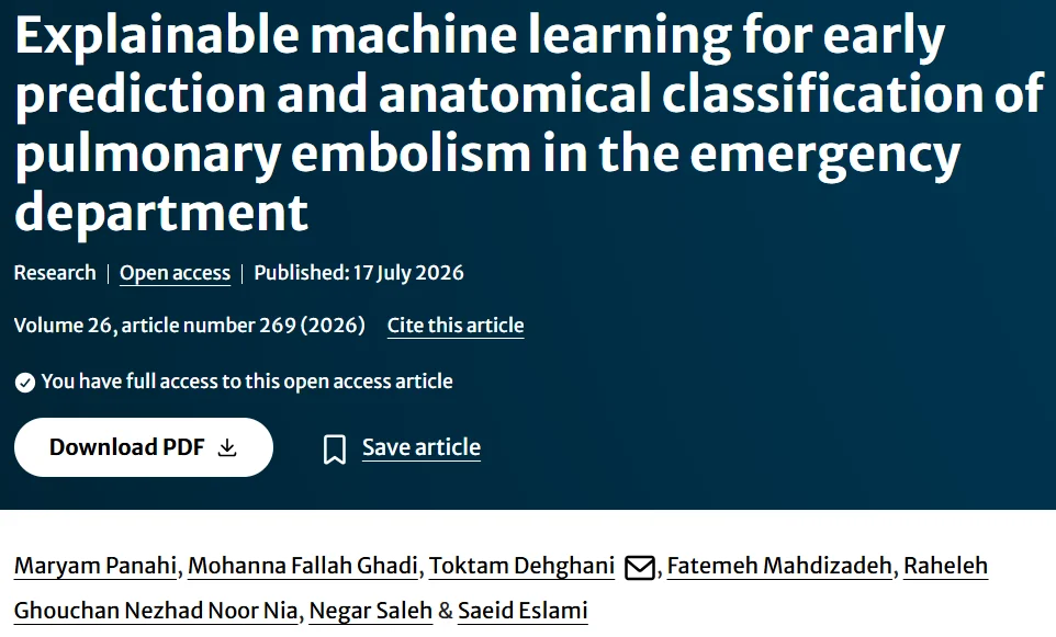 Negar Saleh: Integrating Interpretability Into AI-Based Pulmonary Embolism Prediction