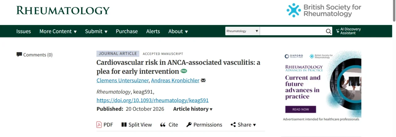 Andreas Kronbichler: The Changing Landscape of CV Risk in ANCA-Associated Vasculitis