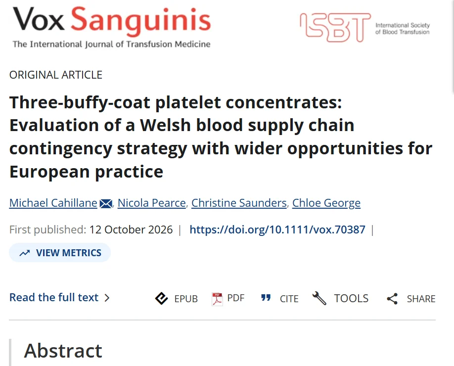 Michael Cahillane: Three-Buffy-Coat Platelets - Strengthening Blood Supply Resilience